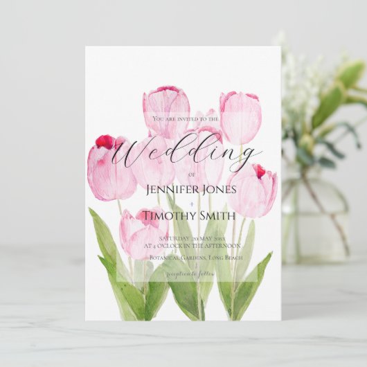 Roze tulpen waterverf kaart (Staand voorkant)