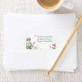 Roze tulpen witte adreslabels etiket (Insitu)