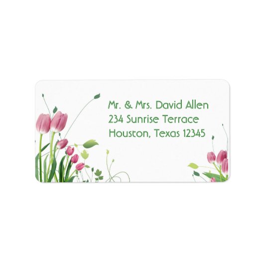 Roze tulpen witte adreslabels etiket (Voorkant)
