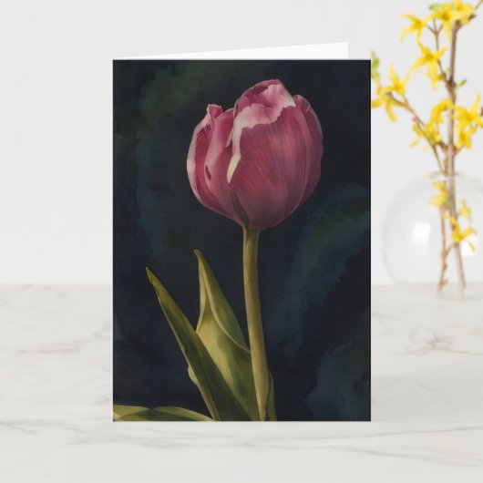  Roze Tulpenbloem Dramatische Art Note Kaart (Gele Bloem)