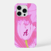 Roze Tulpenbloem met Monogram Vrouwelijk iPhone Hoesje (Achterkant)