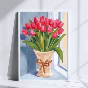 Roze Tulpenboeket Watercolor Bloem Poster