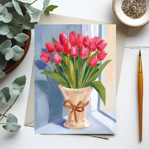 Roze Tulpenboeket Waterverf Bloem Briefkaart