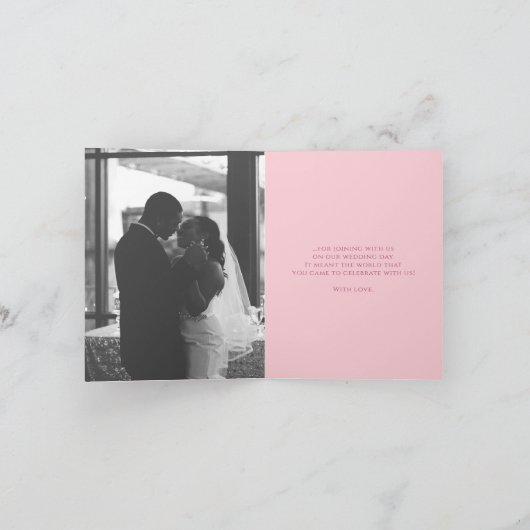 Roze tulpenhartkunst bedankt trouwfoto kaart (Binnen)