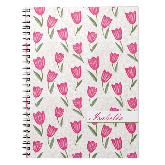 Roze tulpenpatroon aangepast notitieboek (Voorkant)