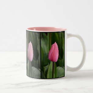 Roze tulpenpatroon koffie mok