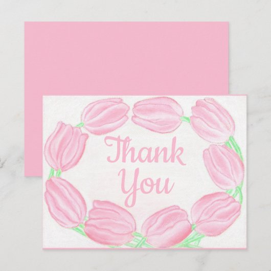 Roze Tulpenrand ~ Dankkaart Briefkaart (Voorkant / Achterkant)