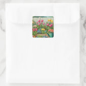 Roze Tulpentuin Bloemig Vierkante Sticker (Tas)