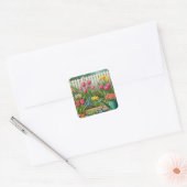 Roze Tulpentuin Bloemig Vierkante Sticker (Envelop)
