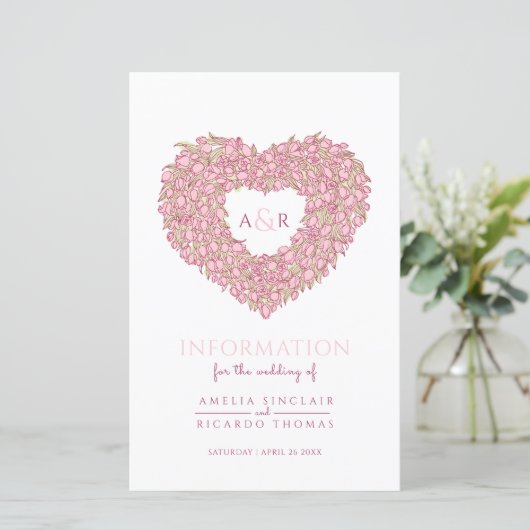 Roze tulpharteninformatie voor bruiloft (Staand voorkant)