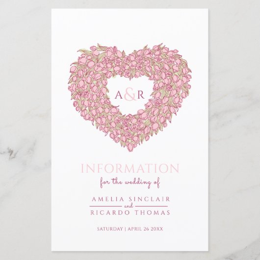 Roze tulpharteninformatie voor bruiloft (Voorkant)