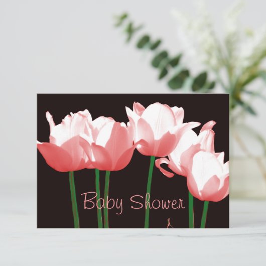 Roze Tulps Aangepaste Baby shower Uitnodiging (Staand voorkant)