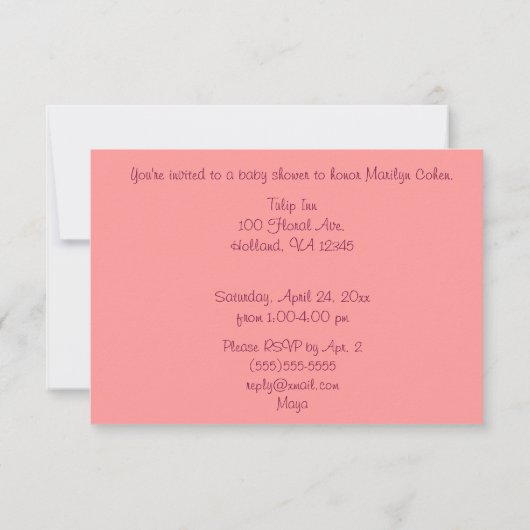 Roze Tulps Aangepaste Baby shower Uitnodiging (Achterkant)