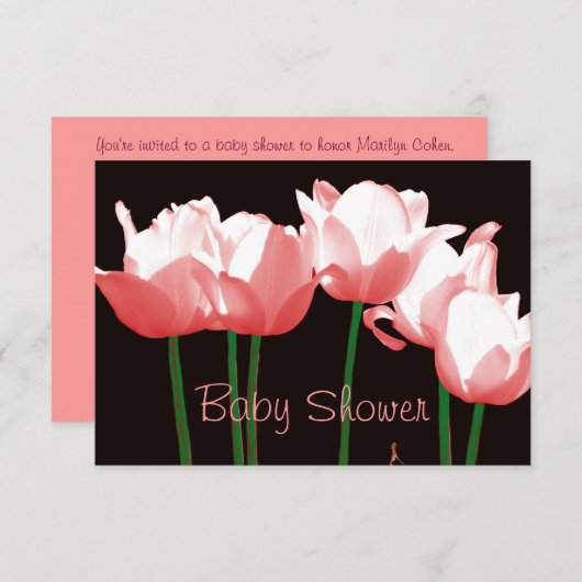 Roze Tulps Aangepaste Baby shower Uitnodiging (Voorkant / Achterkant)