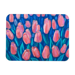 Roze Tulps Blue Field, Spring Flowers Florence Art Magneet