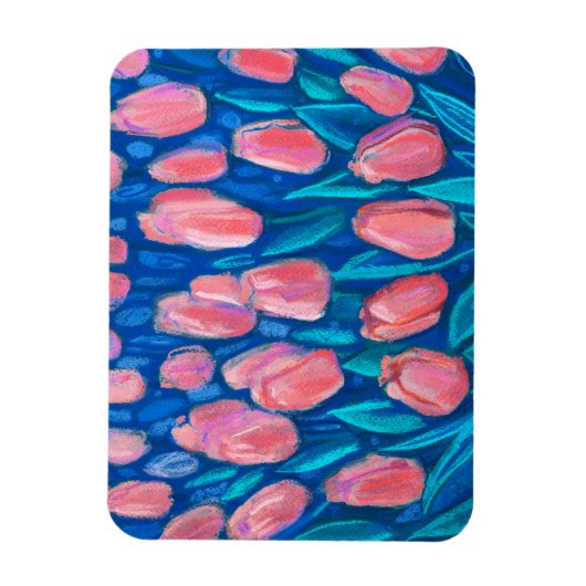 Roze Tulps Blue Field, Spring Flowers Florence Art Magneet (Verticaal)