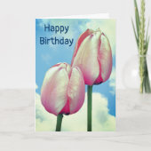 Roze Tulps Blue Sky Birthday Kaart (Voorkant)