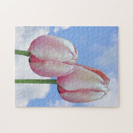 Roze Tulps Blue Sky en White Clouds Legpuzzel (Horizontaal)