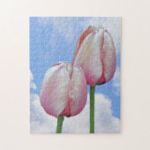 Roze Tulps Blue Sky en White Clouds Legpuzzel (Verticaal)