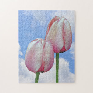 Roze Tulps Blue Sky en White Clouds Legpuzzel