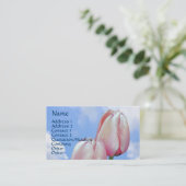 Roze Tulps Blue Sky Floral Visitekaartje (Staand voorkant)
