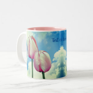 Roze Tulps Blue Sky persoonlijke Natuur Tweekleurige Koffiemok