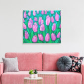 Roze Tulps Field, Floral verven van lentevloeren Canvas Afdruk (Insitu (Woonkamer))