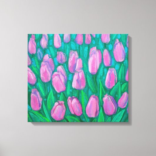 Roze Tulps Field, Floral verven van lentevloeren Canvas Afdruk (Voorkant)