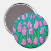 Roze Tulps Field, Floral verven van lentevloeren Magneet (Voorkant / Achterkant)