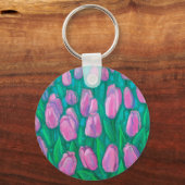 Roze Tulps Field, Floral verven van lentevloeren Sleutelhanger (Voorkant)