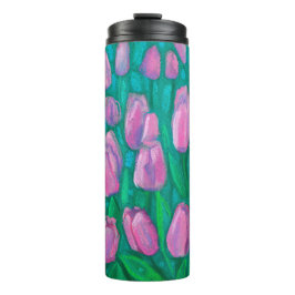 Roze Tulps Field, Floral verven van lentevloeren Thermosbeker