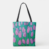 Roze Tulps Field, Floral verven van lentevloeren Tote Bag (Achterkant)