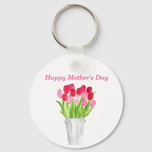 Roze Tulps floral waterverf elegant mama Sleutelhanger