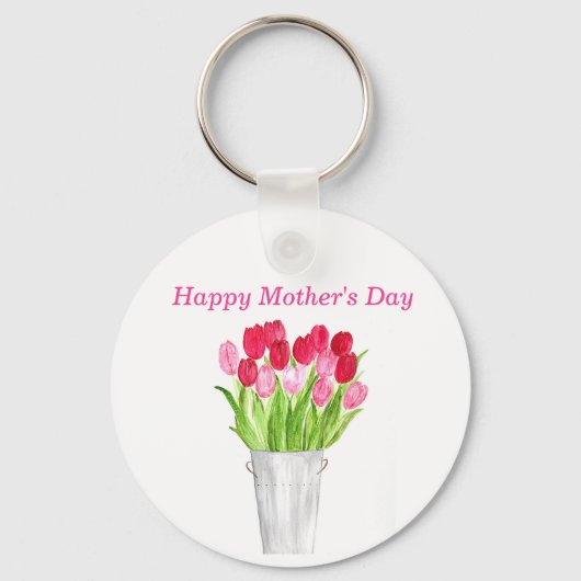 Roze Tulps floral waterverf elegant mama Sleutelhanger (Voorkant)