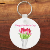 Roze Tulps floral waterverf elegant mama Sleutelhanger (Voorkant)