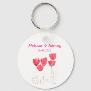 Roze Tulps floral waterverf elegant Weddenschap Sleutelhanger