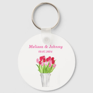 Roze Tulps floral waterverf elegant Weddenschap Sleutelhanger