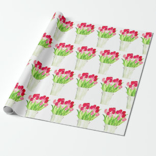 Roze Tulps florale Waterverf Elegant Art Cadeaupapier