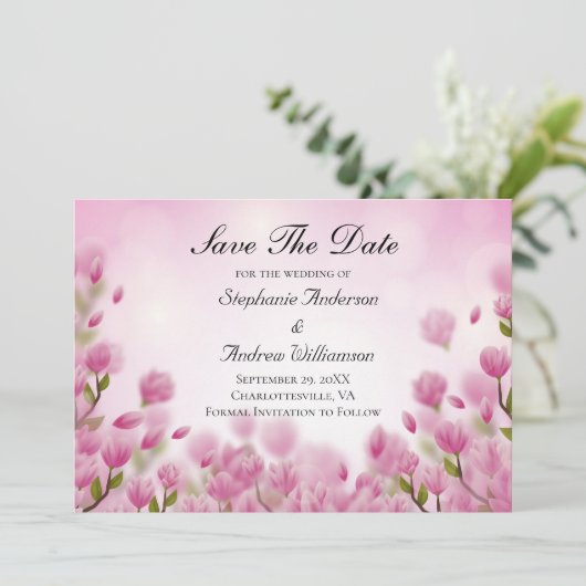 Roze Tulps Flowers Floral Wedding Save The Date (Staand voorkant)