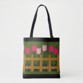 Roze Tulps heft groene Artisan Crochet Print Tote Bag (Voorkant)