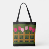 Roze Tulps heft groene Artisan Crochet Print Tote Bag (Achterkant)