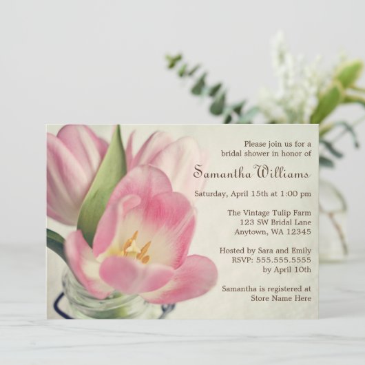 roze Tulps Mason Jar Kaart (Staand voorkant)