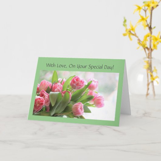 Roze Tulps Moederdag Kaart (Gele Bloem)