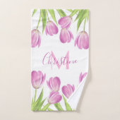 roze Tulps Spring Elegant Floral Monogram Bad Handdoek (Handdoek)