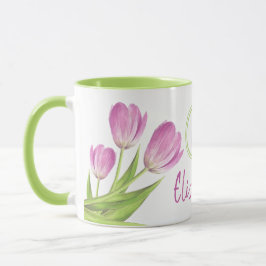  roze Tulps Spring Elegant Floral Monogram Mok