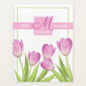  roze Tulps Spring Elegant Floral Monogram Planner (Voorkant)