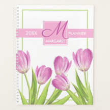  roze Tulps Spring Elegant Floral Monogram