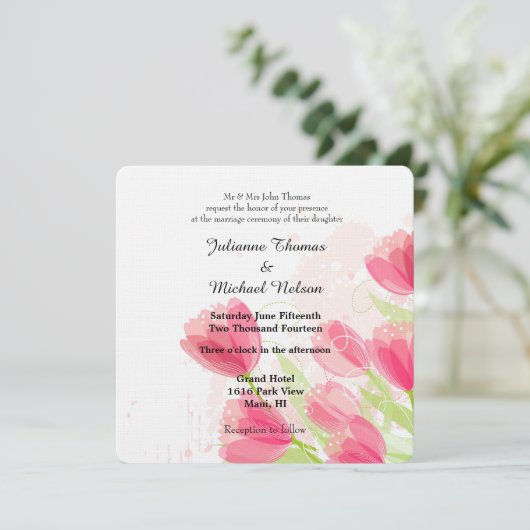 Roze tulps Weddenschap Kaart (Staand voorkant)