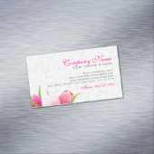 Roze Tulps White Damaslagachtergrond Magnetisch Visitekaartje (Voorbeeld)