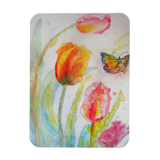 Roze tulptulpen Floral Flowers Waterverf Magnet Magneet (Verticaal)